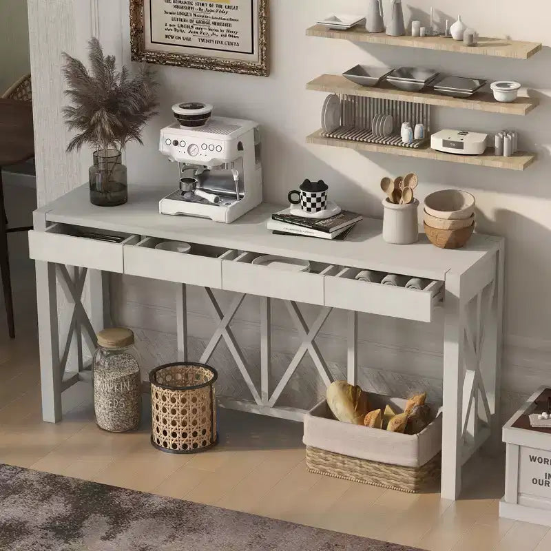 Modern Crisscross Console Table with 4 Spacious Drawers