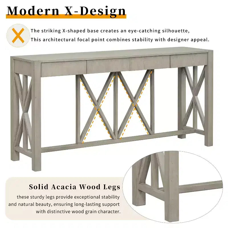 Modern Crisscross Console Table with 4 Spacious Drawers