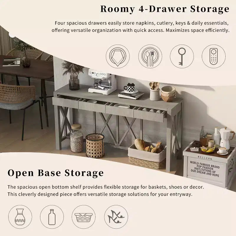 Modern Crisscross Console Table with 4 Spacious Drawers
