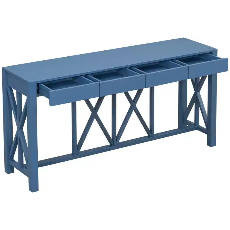 Modern Crisscross Console Table with 4 Spacious Drawers