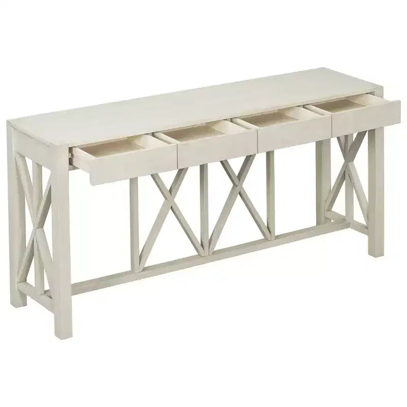 Modern Crisscross Console Table with 4 Spacious Drawers