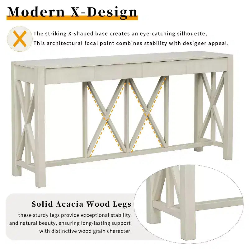Modern Crisscross Console Table with 4 Spacious Drawers