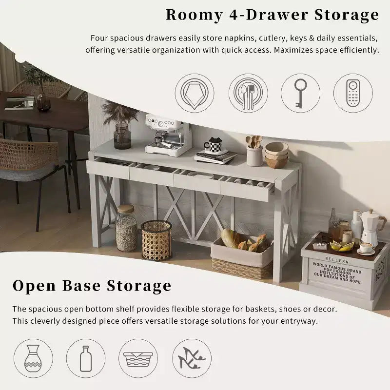 Modern Crisscross Console Table with 4 Spacious Drawers