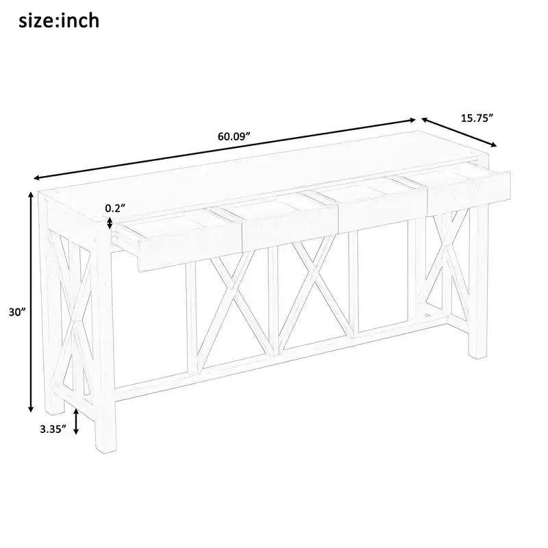 Modern Crisscross Console Table with 4 Spacious Drawers