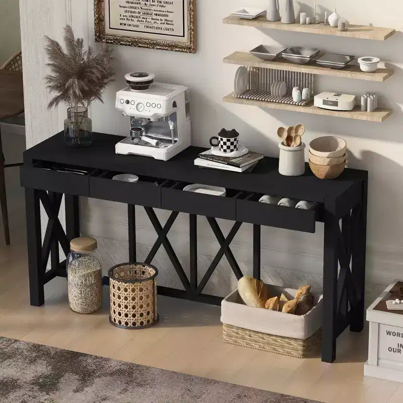 Modern Crisscross Console Table with 4 Spacious Drawers