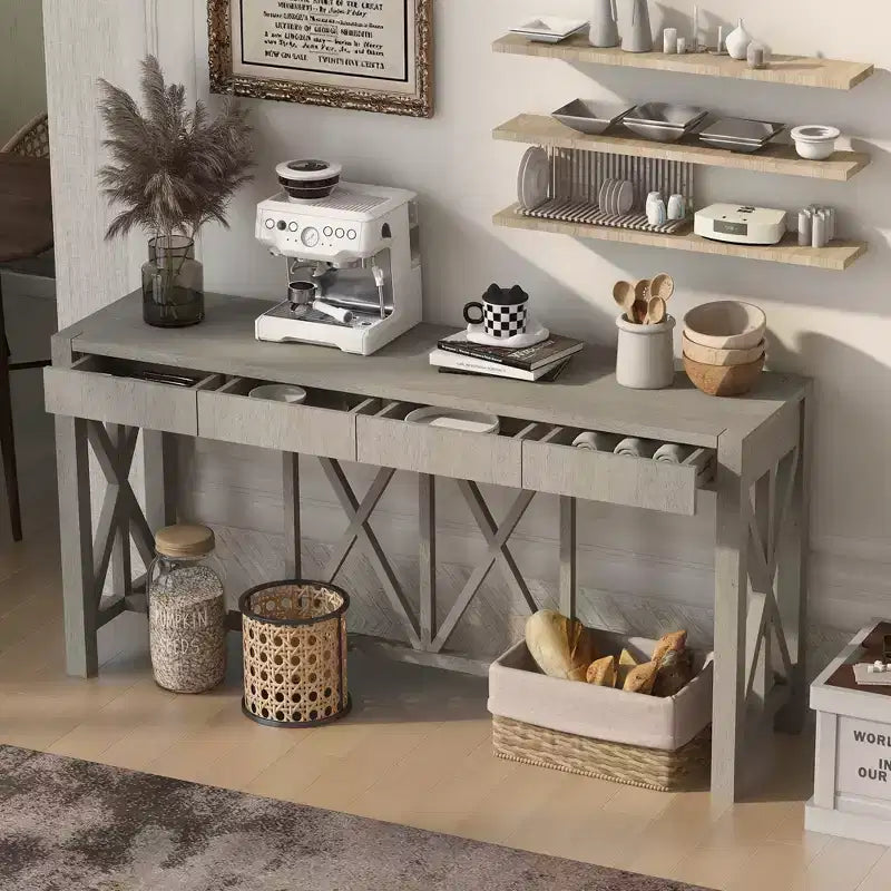 Modern Crisscross Console Table with 4 Spacious Drawers