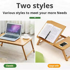 Laptop Desk for Bed, Bamboo Lap Desk, Adjustable Height Angle, Foldable Tray for Sofa Couch Floor for Working Drawing Reading Eating