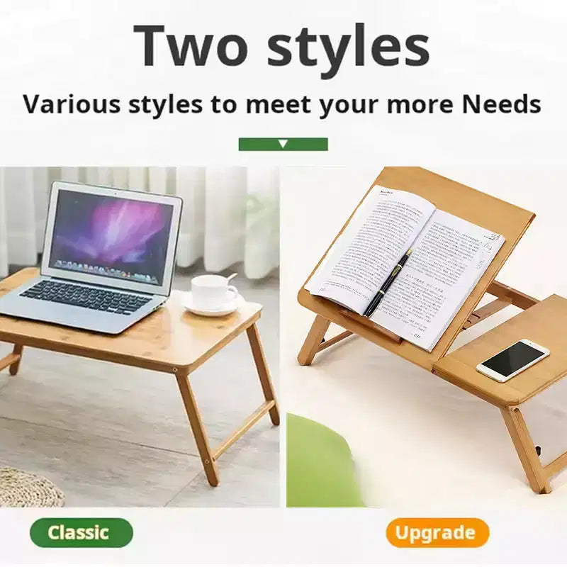 Laptop Desk for Bed, Bamboo Lap Desk, Adjustable Height Angle, Foldable Tray for Sofa Couch Floor for Working Drawing Reading Eating