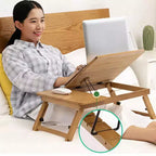 Laptop Desk for Bed, Bamboo Lap Desk, Adjustable Height Angle, Foldable Tray for Sofa Couch Floor for Working Drawing Reading Eating