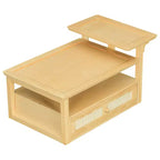 Modern Coffee Table with Storage Shelf, Double-layer Tabletops & Rattan Drawer for Living Room