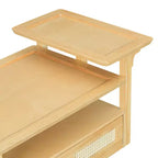 Modern Coffee Table with Storage Shelf, Double-layer Tabletops & Rattan Drawer for Living Room