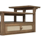 Modern Coffee Table with Storage Shelf, Double-layer Tabletops & Rattan Drawer for Living Room