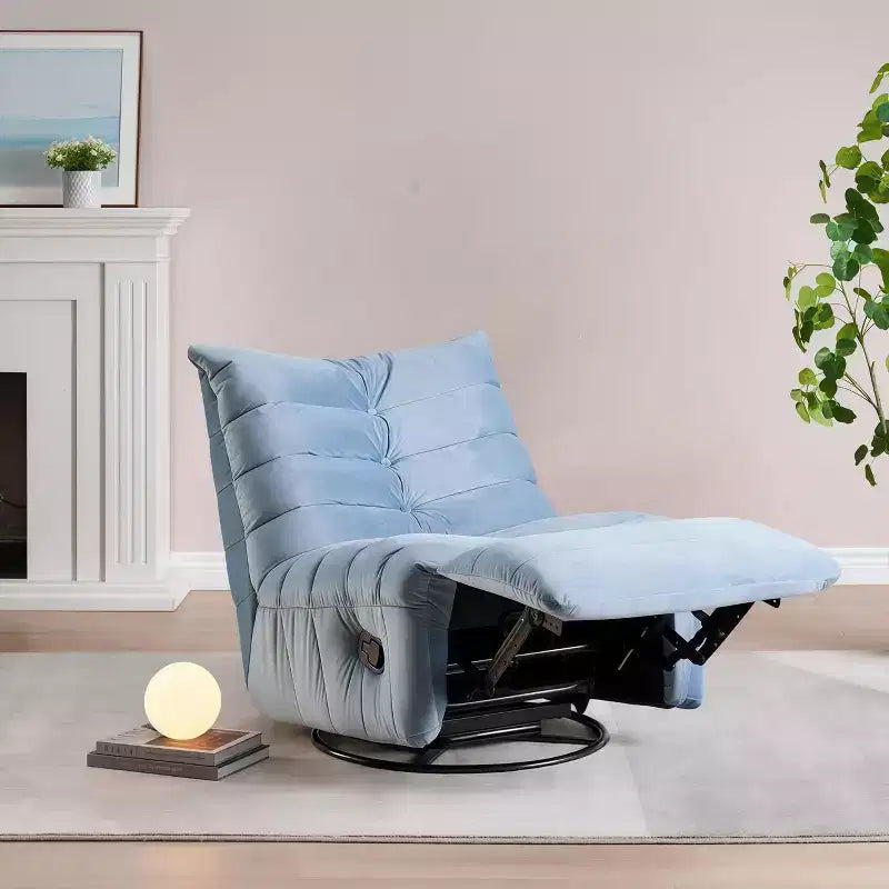 61'' Modern Lounge Chair with Side Pocket, 220lbs Load Capacity, Velvet Lazy Chair Lake Blue