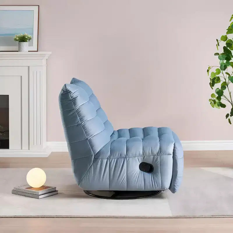61'' Modern Lounge Chair with Side Pocket, 220lbs Load Capacity, Velvet Lazy Chair Lake Blue