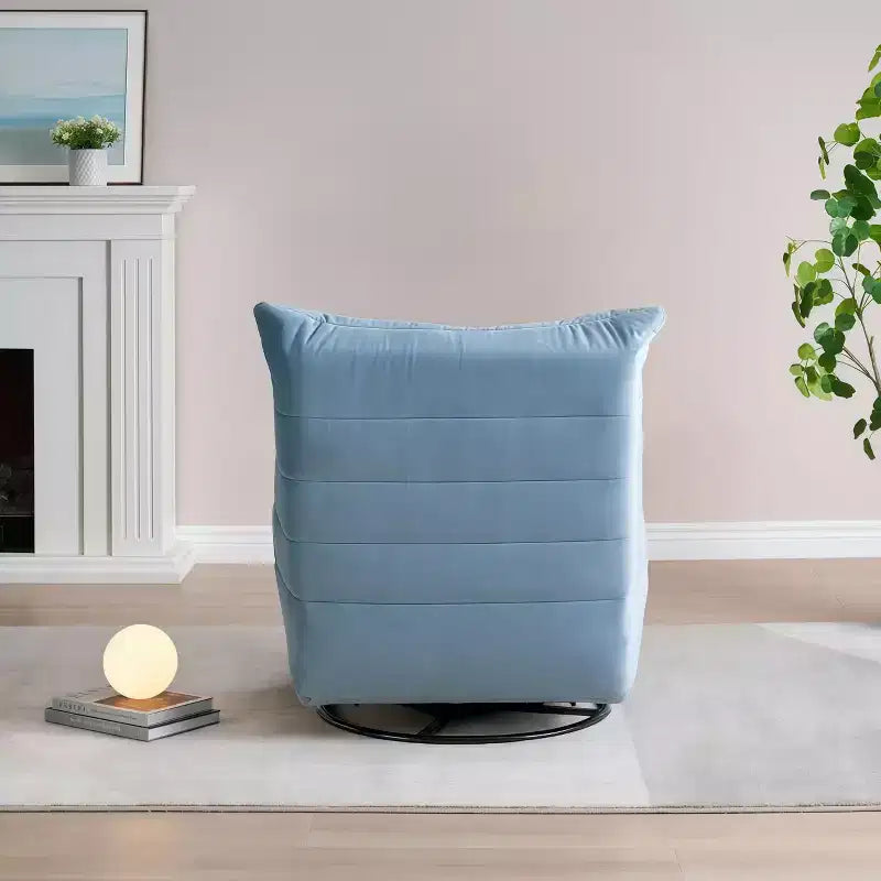 61'' Modern Lounge Chair with Side Pocket, 220lbs Load Capacity, Velvet Lazy Chair Lake Blue