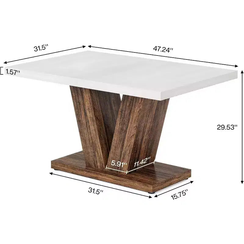 Farmhouse Large Rectangular Dining Table with Sturdy Pedestal Base,Minimalist Kitchen Dinner Table for Dining Room,Breakfast Nook