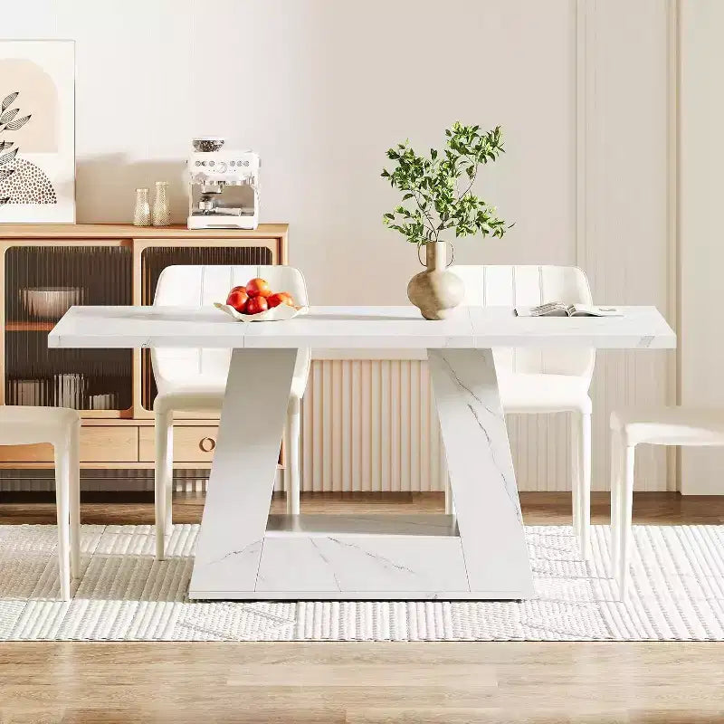 Farmhouse Large Rectangular Dining Table with Sturdy Pedestal Base,Minimalist Kitchen Dinner Table for Dining Room,Breakfast Nook