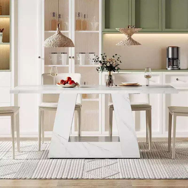 Farmhouse Large Rectangular Dining Table with Sturdy Pedestal Base,Minimalist Kitchen Dinner Table for Dining Room,Breakfast Nook