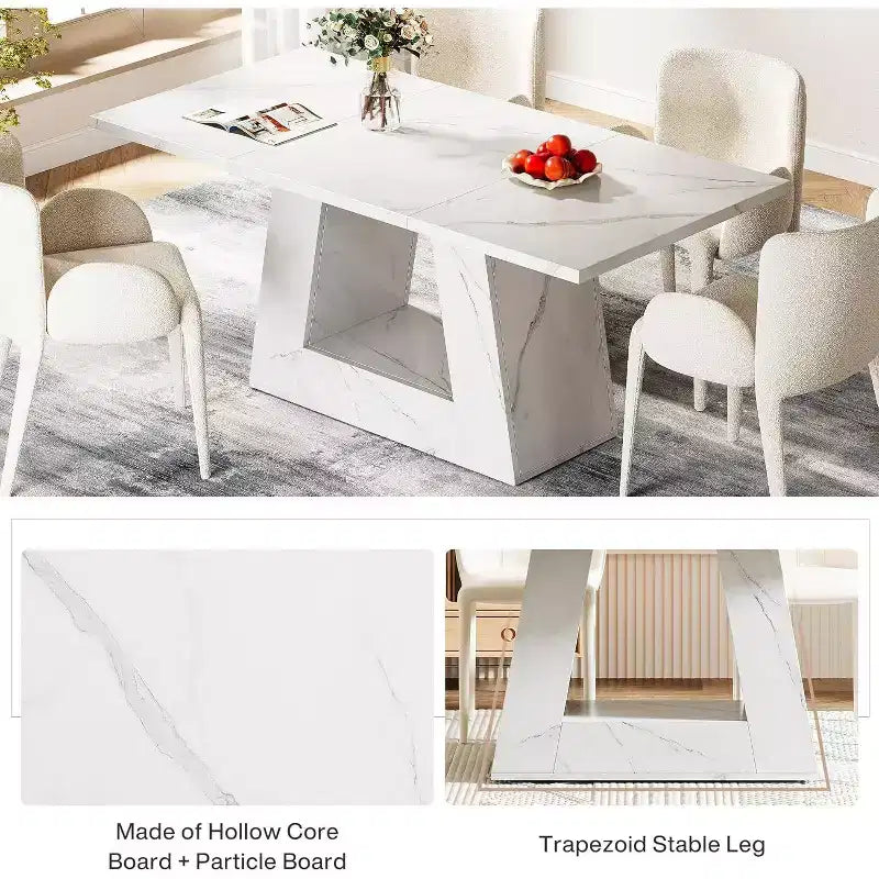 Farmhouse Large Rectangular Dining Table with Sturdy Pedestal Base,Minimalist Kitchen Dinner Table for Dining Room,Breakfast Nook