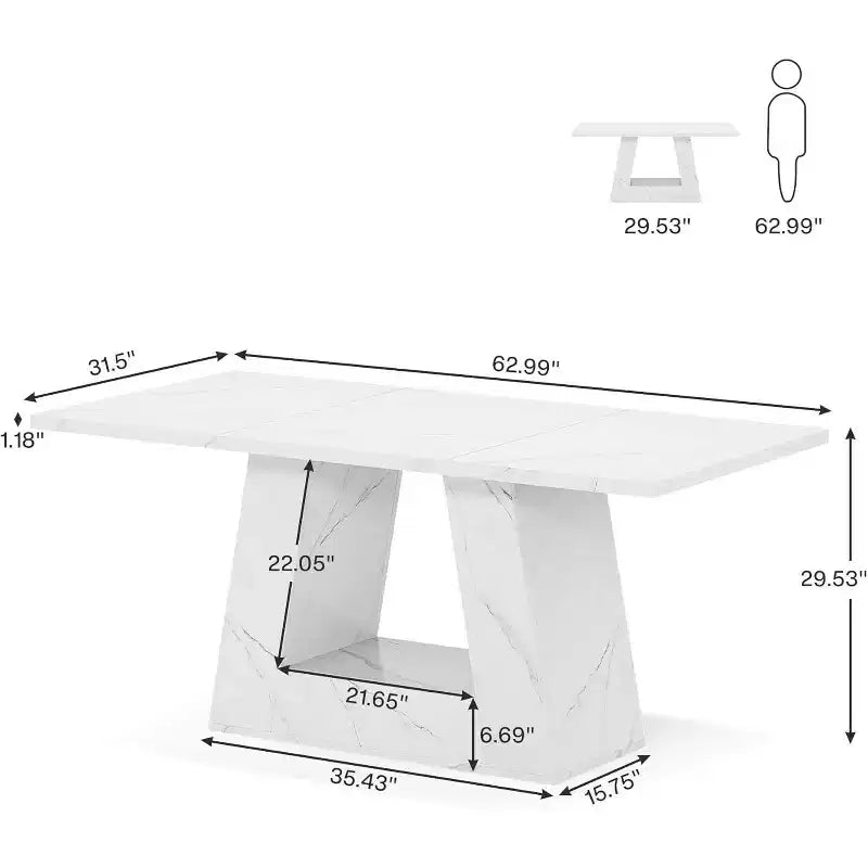 Farmhouse Large Rectangular Dining Table with Sturdy Pedestal Base,Minimalist Kitchen Dinner Table for Dining Room,Breakfast Nook