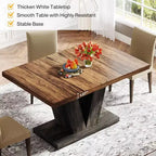 Farmhouse Large Rectangular Dining Table with Sturdy Pedestal Base,Minimalist Kitchen Dinner Table for Dining Room,Breakfast Nook