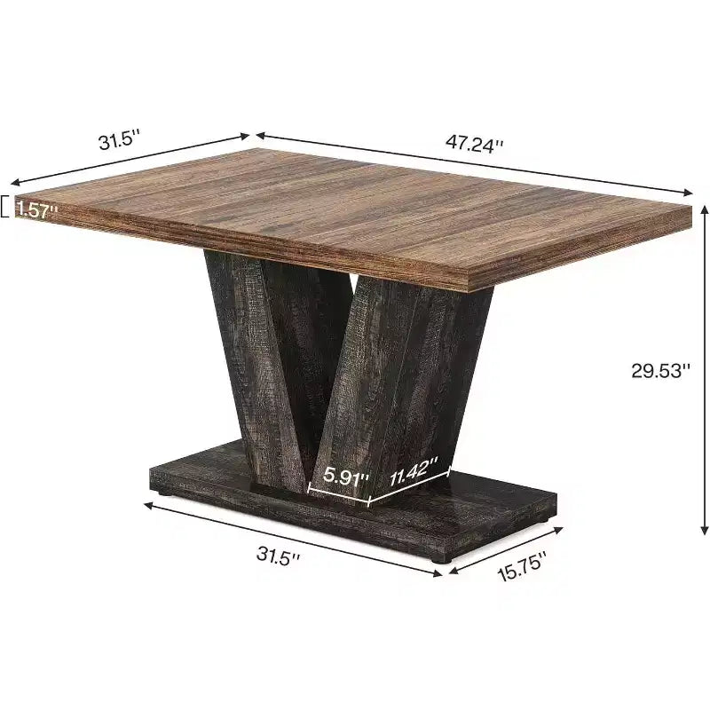 Farmhouse Large Rectangular Dining Table with Sturdy Pedestal Base,Minimalist Kitchen Dinner Table for Dining Room,Breakfast Nook