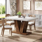 Farmhouse Large Rectangular Dining Table with Sturdy Pedestal Base,Minimalist Kitchen Dinner Table for Dining Room,Breakfast Nook