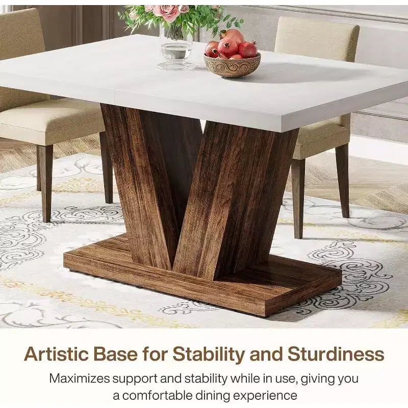 Farmhouse Large Rectangular Dining Table with Sturdy Pedestal Base,Minimalist Kitchen Dinner Table for Dining Room,Breakfast Nook