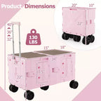 Large Foldable Utility Cart with 2-Tier Storage Crates 5 Rotate Wheels Metal Black/Pink/White