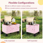 Large Foldable Utility Cart with 2-Tier Storage Crates 5 Rotate Wheels Metal Black/Pink/White