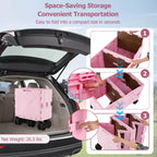 Large Foldable Utility Cart with 2-Tier Storage Crates 5 Rotate Wheels Metal Black/Pink/White