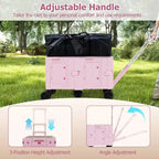 Large Foldable Utility Cart with 2-Tier Storage Crates 5 Rotate Wheels Metal Black/Pink/White