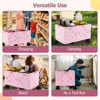 Large Foldable Utility Cart with 2-Tier Storage Crates 5 Rotate Wheels Metal Black/Pink/White