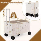 Large Foldable Utility Cart with 2-Tier Storage Crates 5 Rotate Wheels Metal Black/Pink/White
