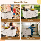 Large Foldable Utility Cart with 2-Tier Storage Crates 5 Rotate Wheels Metal Black/Pink/White