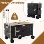 Large Foldable Utility Cart with 2-Tier Storage Crates 5 Rotate Wheels Metal Black/Pink/White