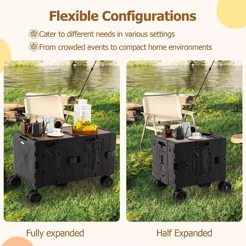 Large Foldable Utility Cart with 2-Tier Storage Crates 5 Rotate Wheels Metal Black/Pink/White