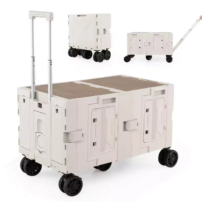 Large Foldable Utility Cart with 2-Tier Storage Crates 5 Rotate Wheels Metal Black/Pink/White