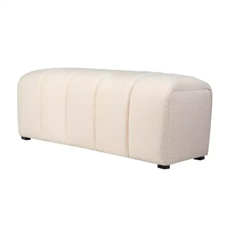 Contemporary Modern Ivory Boucle Upholstered Plush Bench