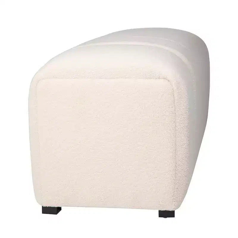 Contemporary Modern Ivory Boucle Upholstered Plush Bench