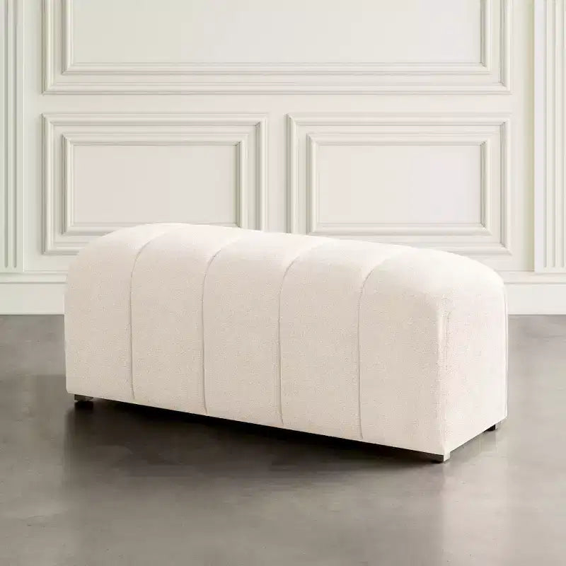 Contemporary Modern Ivory Boucle Upholstered Plush Bench