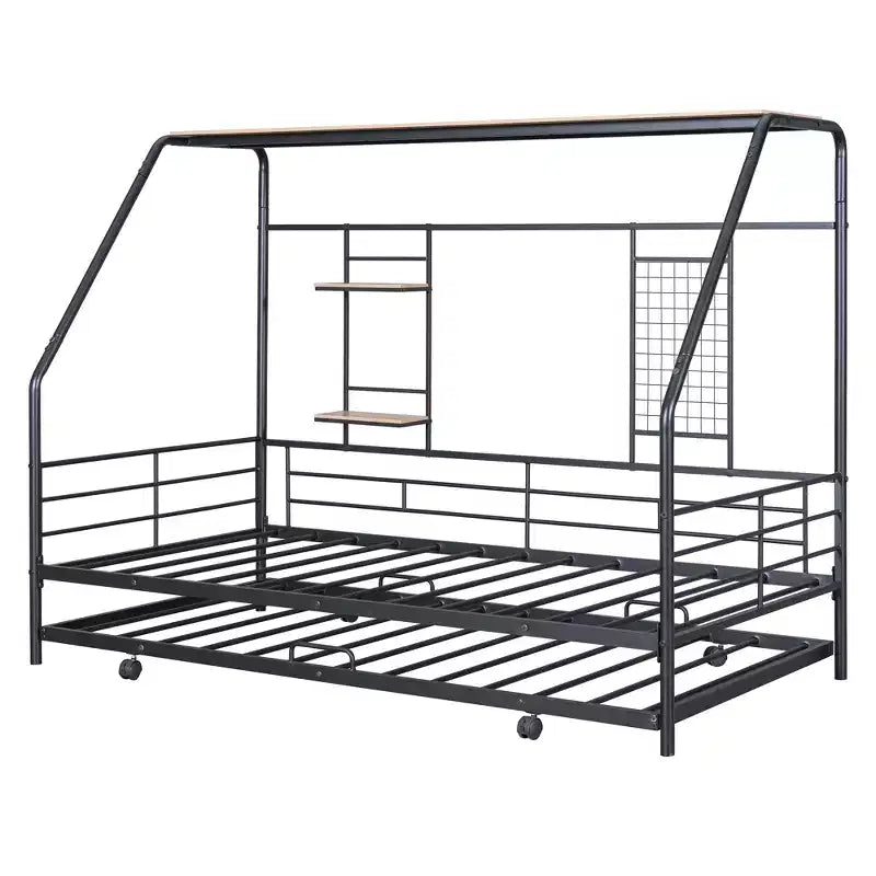 House Daybed with Trundle and Storage Shelf, Heavy Duty Bed Frame for Kids Teens Adults