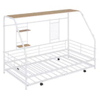 House Daybed with Trundle and Storage Shelf, Heavy Duty Bed Frame for Kids Teens Adults