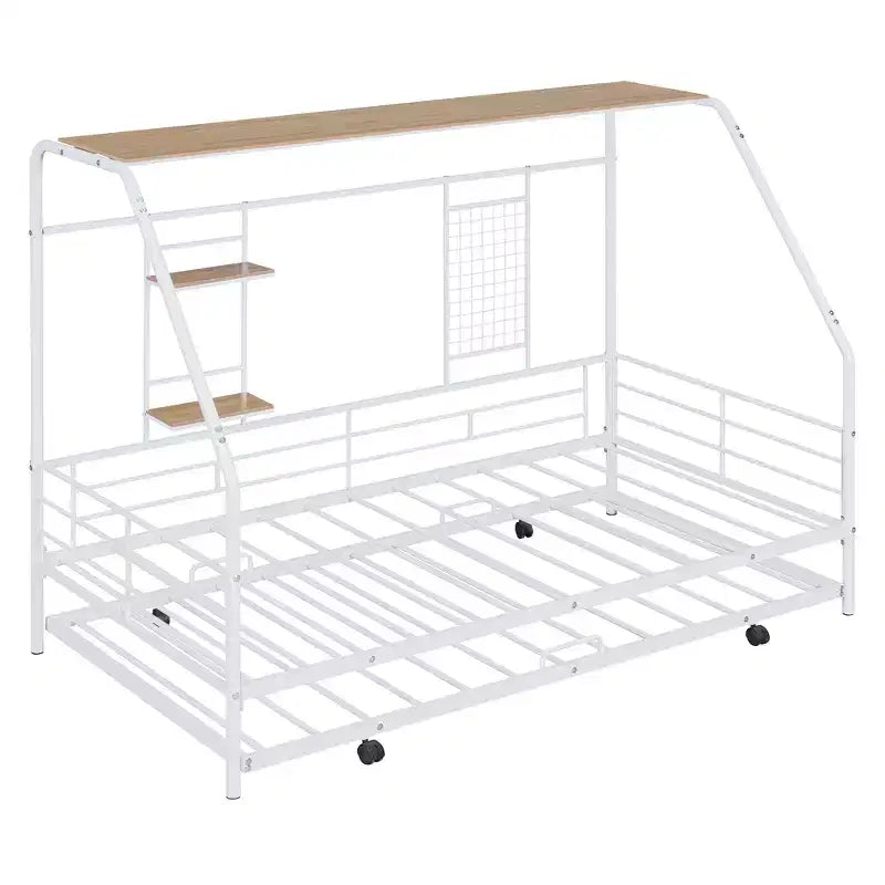 House Daybed with Trundle and Storage Shelf, Heavy Duty Bed Frame for Kids Teens Adults