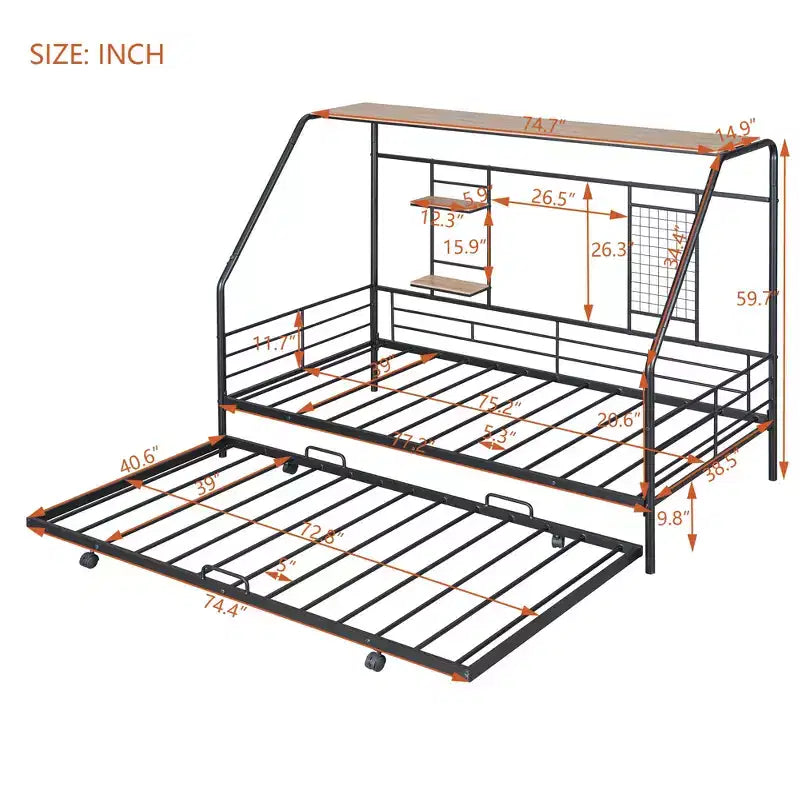House Daybed with Trundle and Storage Shelf, Heavy Duty Bed Frame for Kids Teens Adults