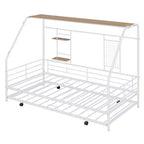 House Daybed with Trundle and Storage Shelf, Heavy Duty Bed Frame for Kids Teens Adults