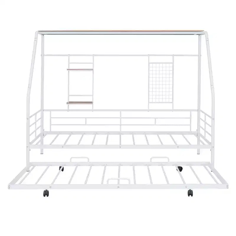 House Daybed with Trundle and Storage Shelf, Heavy Duty Bed Frame for Kids Teens Adults