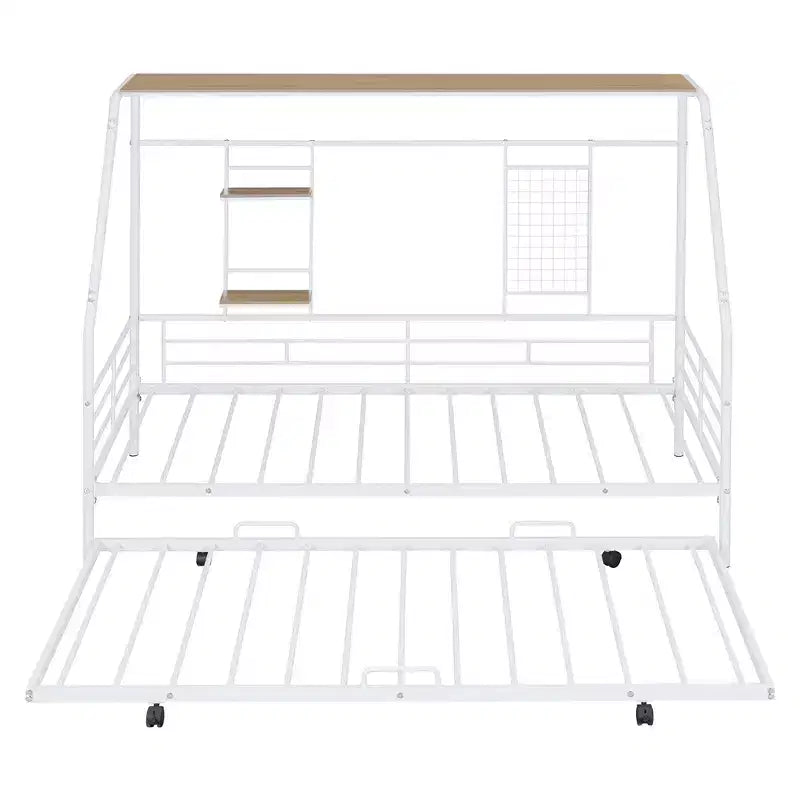 House Daybed with Trundle and Storage Shelf, Heavy Duty Bed Frame for Kids Teens Adults