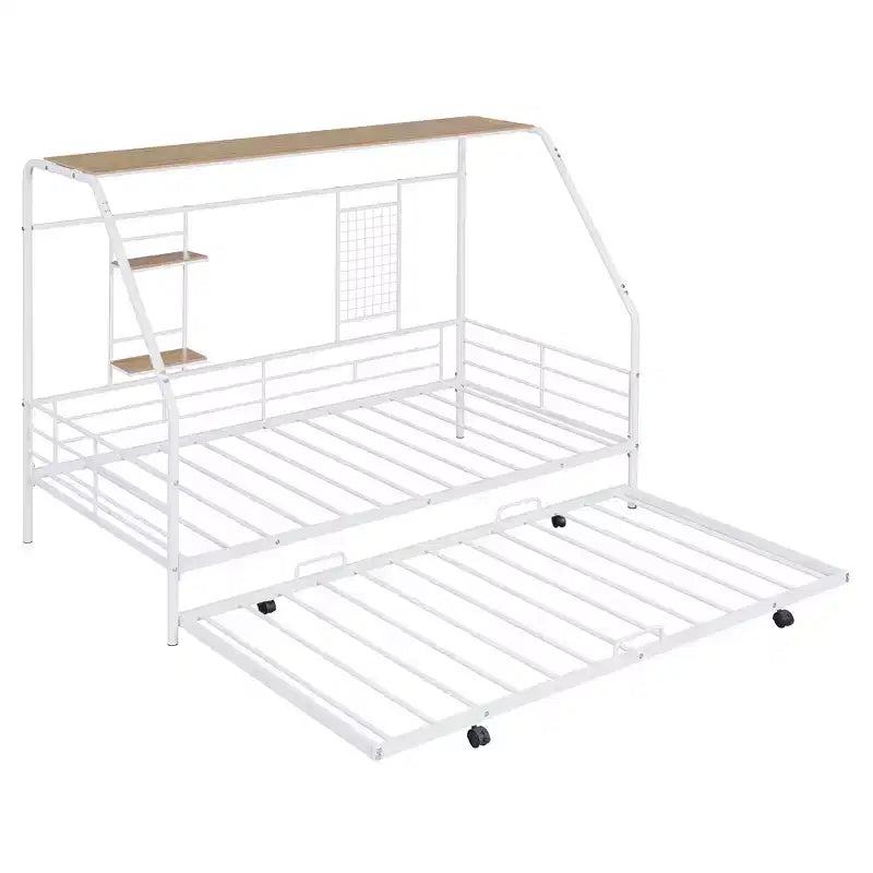 House Daybed with Trundle and Storage Shelf, Heavy Duty Bed Frame for Kids Teens Adults