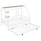House Daybed with Trundle and Storage Shelf, Heavy Duty Bed Frame for Kids Teens Adults